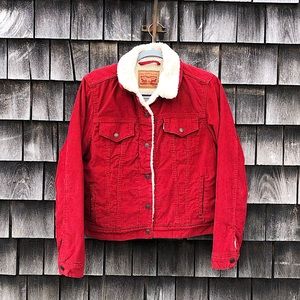 Red Levi’s Button-up Sherpa-lined Corduroy Jacket